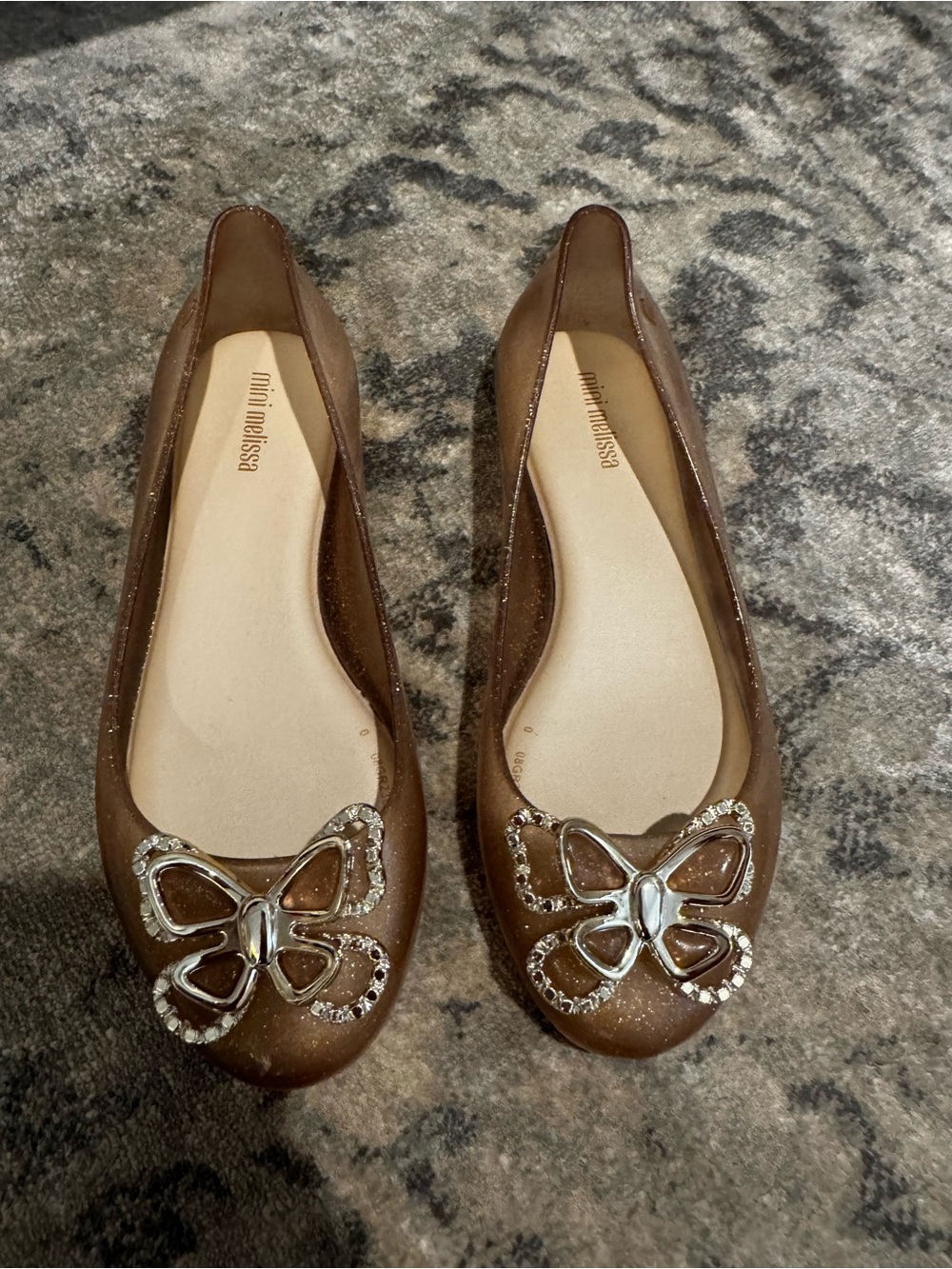 Mini Melissa gold glitter Jelly Ballet Flats with Butterfly Accent